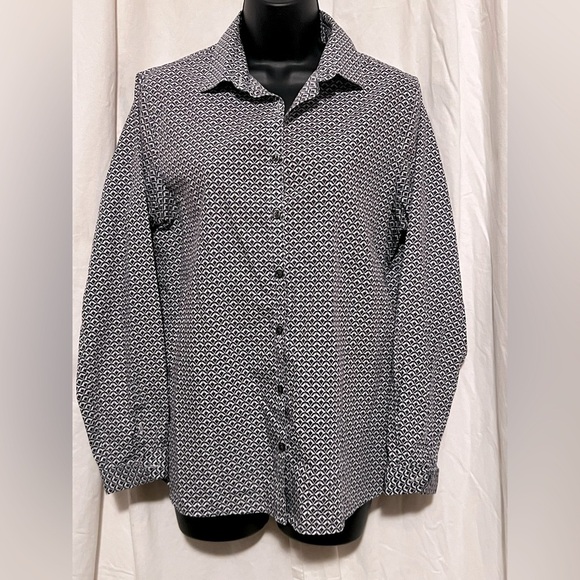 Lands' End Tops - Lands End Women's Sz 10 Button Down Long Sleeve Blouse White/Brown